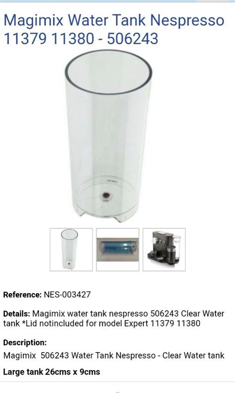 nespresso water tank|Nespresso Magimix Coffee Machines Water Tank 